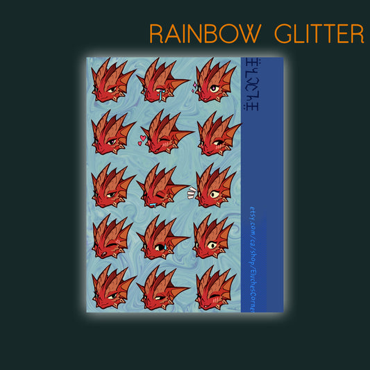 Chromatic kobold glitter sticker sheet - Red || 4x6in 10x15cm